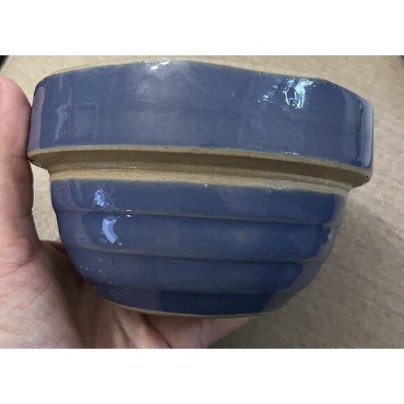 Vintage Yellow Ware Cobalt Blue Nesting Bowl w/ Beehive Sides 5” Wide USA - Picture 1 of 7